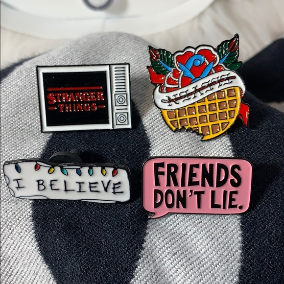 Stranger Things series 4 piece stick pins logo New - Picture 3 of 4